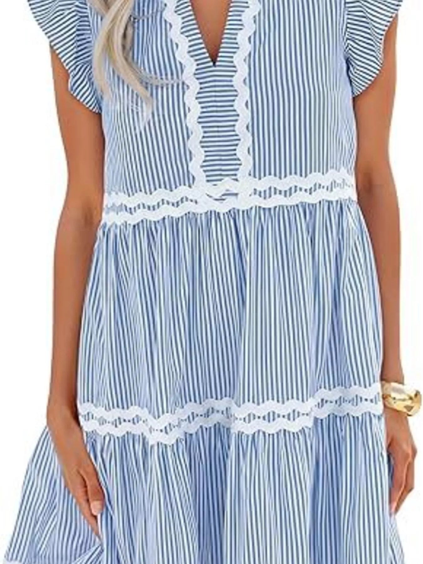 Striped Ruffle Sleeve Tiered Dress