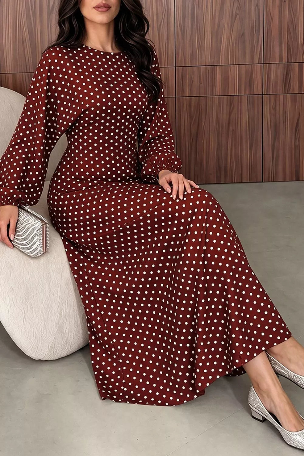 Polka Dot Long Sleeve Maxi Dress