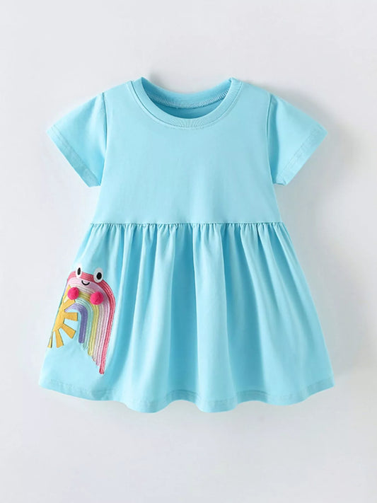 Children's Cute Rainbow Frog Embroidered Dress