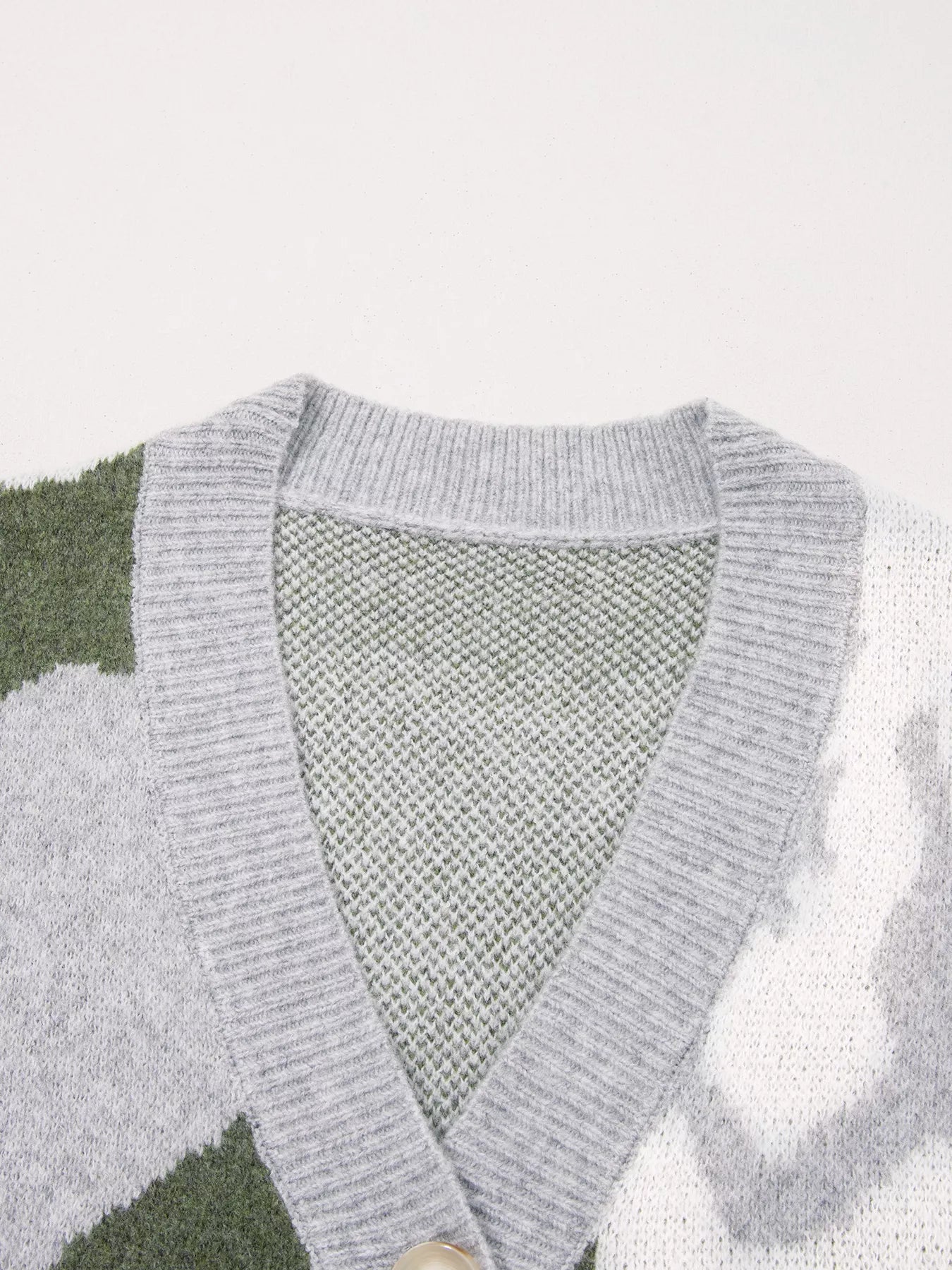 Camouflage Drop Shoulder V Neck Button Front Cardigan