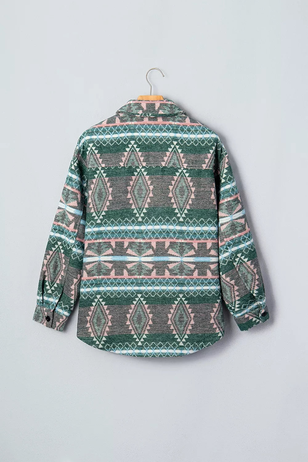 Geometric Print Button Front Long Sleeve Shacket