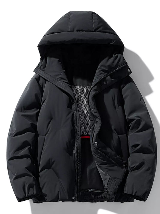 Men's Full Size Snap Down Hooded Padded Winter Jacket Plus Size