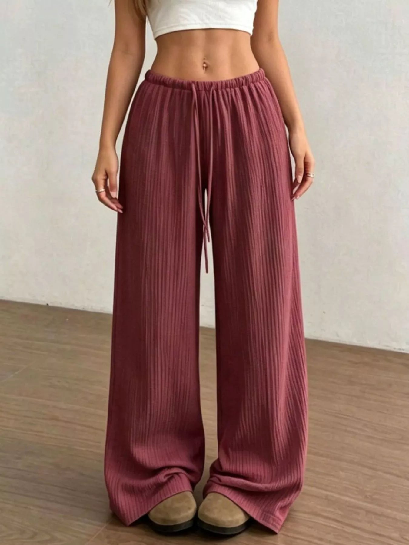 Wide-Leg Drawstring Pants