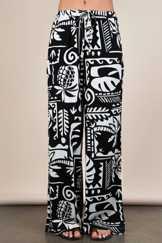 VERY J Printed Casual Wide Leg Resort Pants