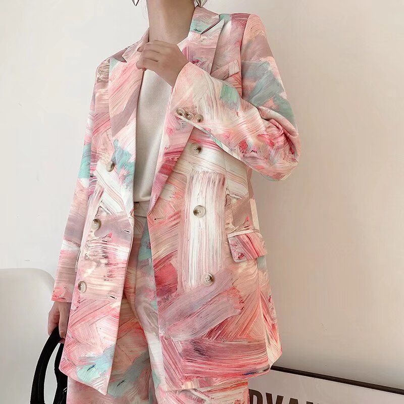 Graffiti Printing Double Breasted Blazer For Women (See size chart where applicable)