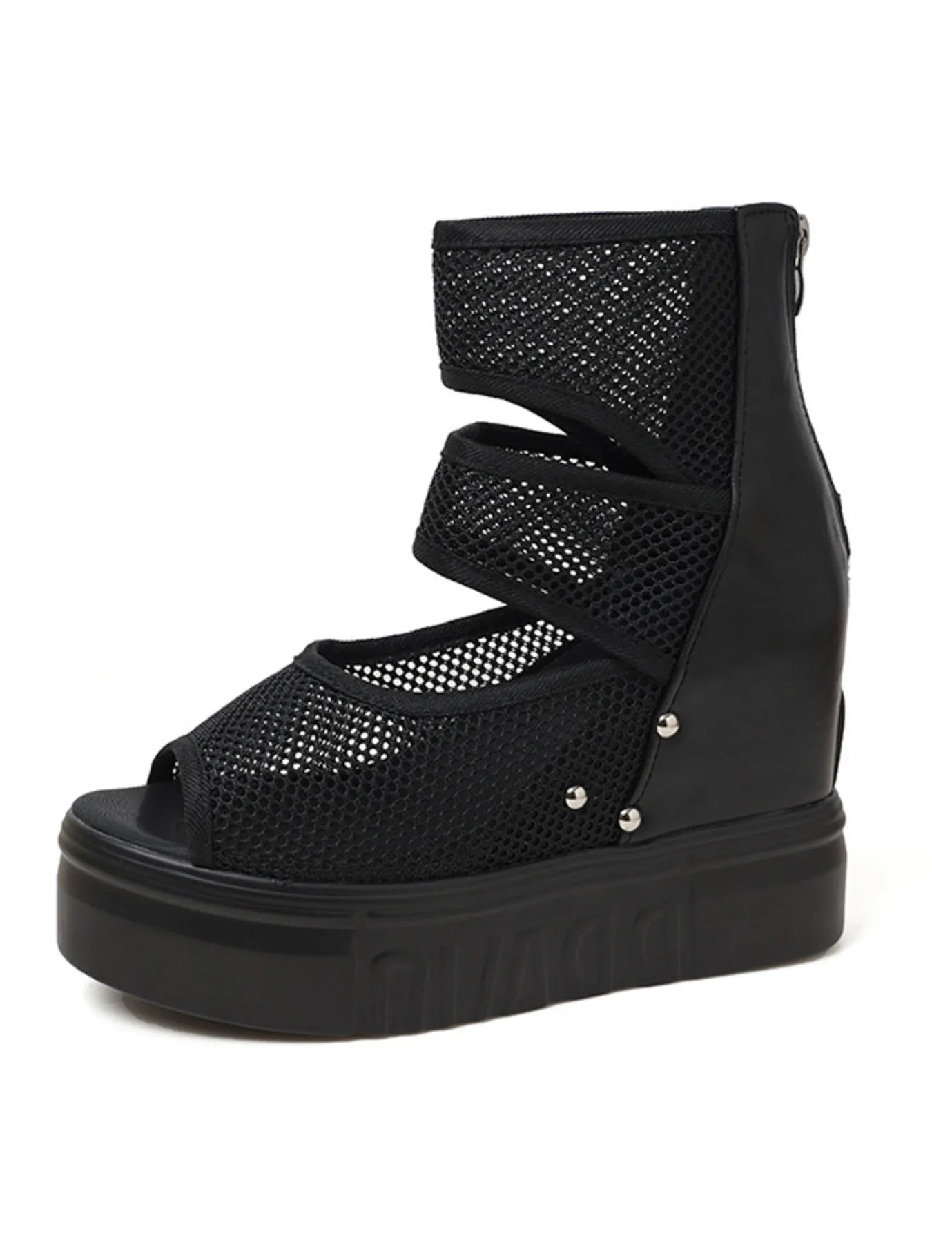 Mesh Cutout Platform Sandal