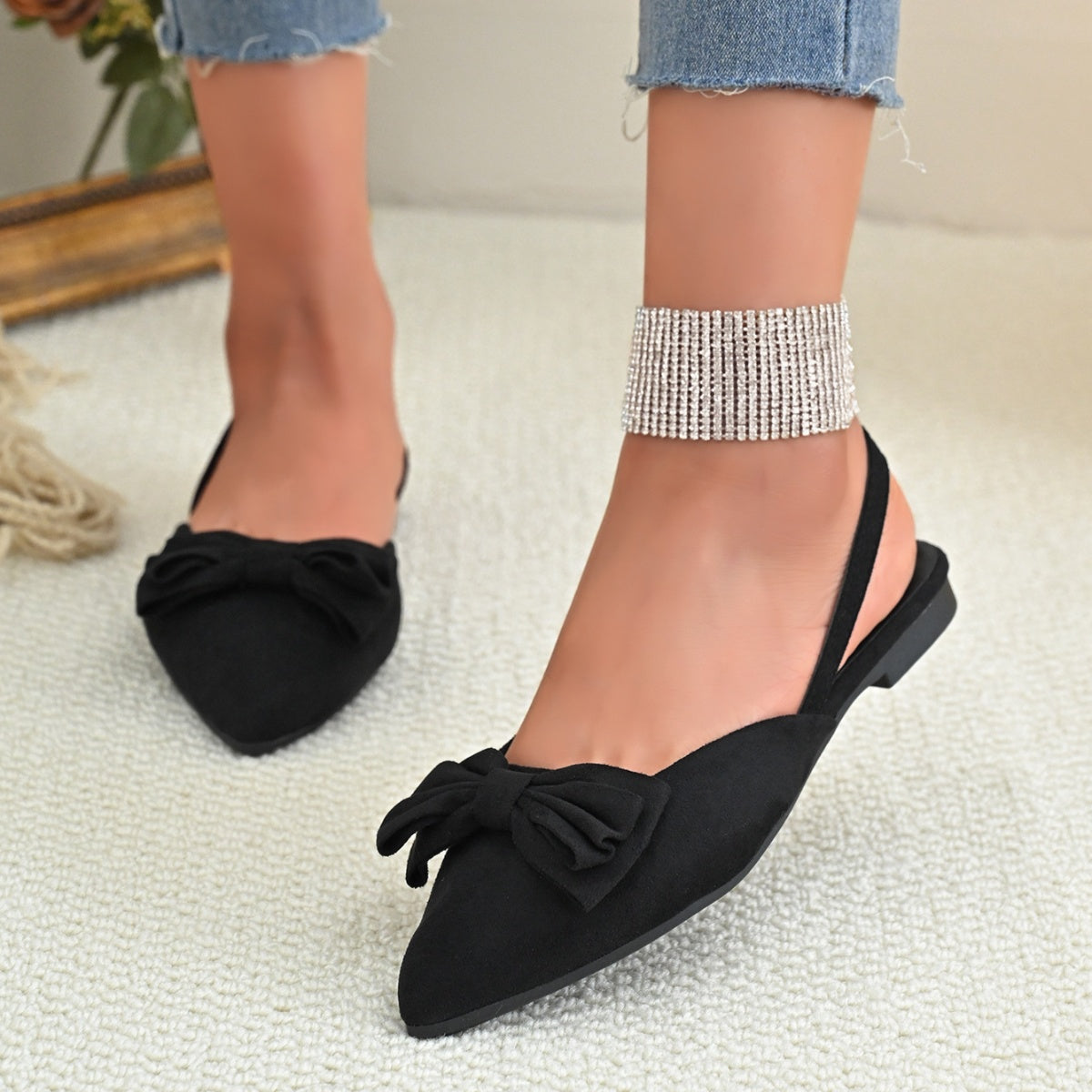 Bow-Decorated Slingback Sandals