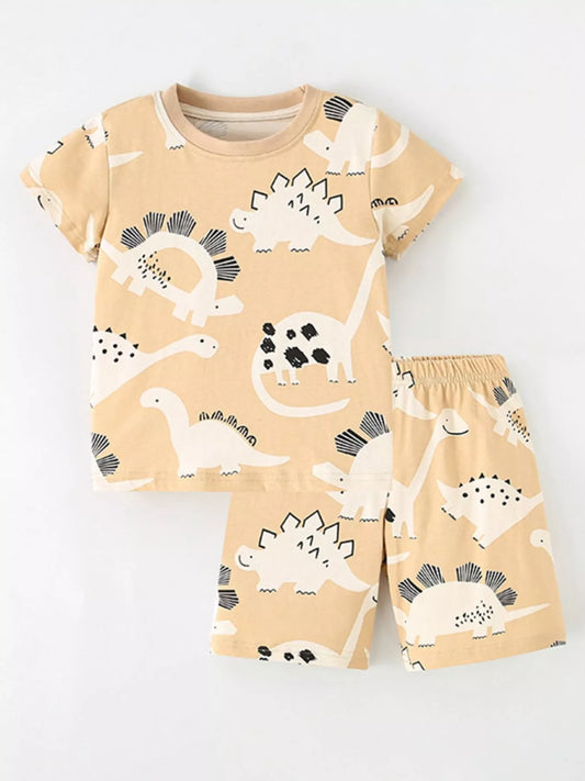 Children's Dinosaur Print Round Neck Top and Shorts Set
