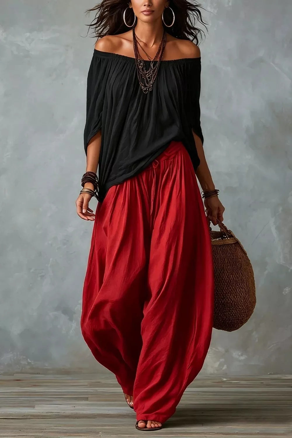 Full Size Off-Shoulder Top and Wide-Leg Pants Set Plus Size