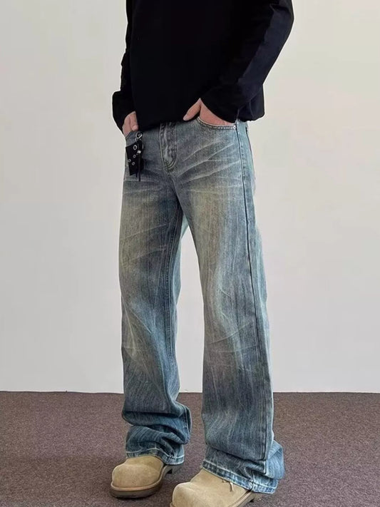 Men's Full Size Vintage Wash Wide Leg Jeans Plus Size