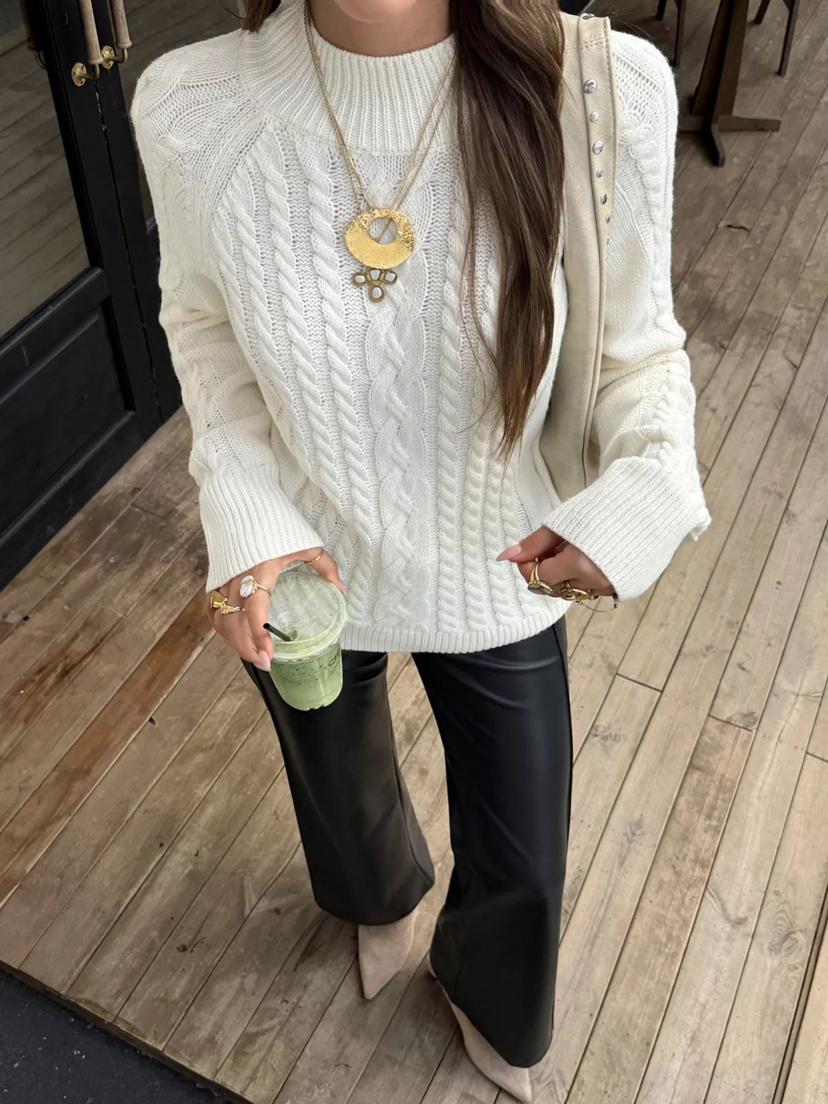 Mock Neck Cable-Knit Sweater