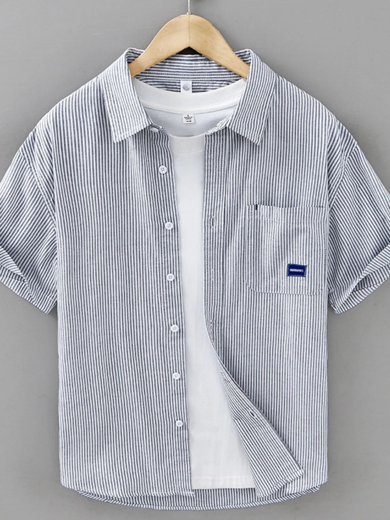 Men's Plus Size Striped Button Up Short Sleeve Shirt