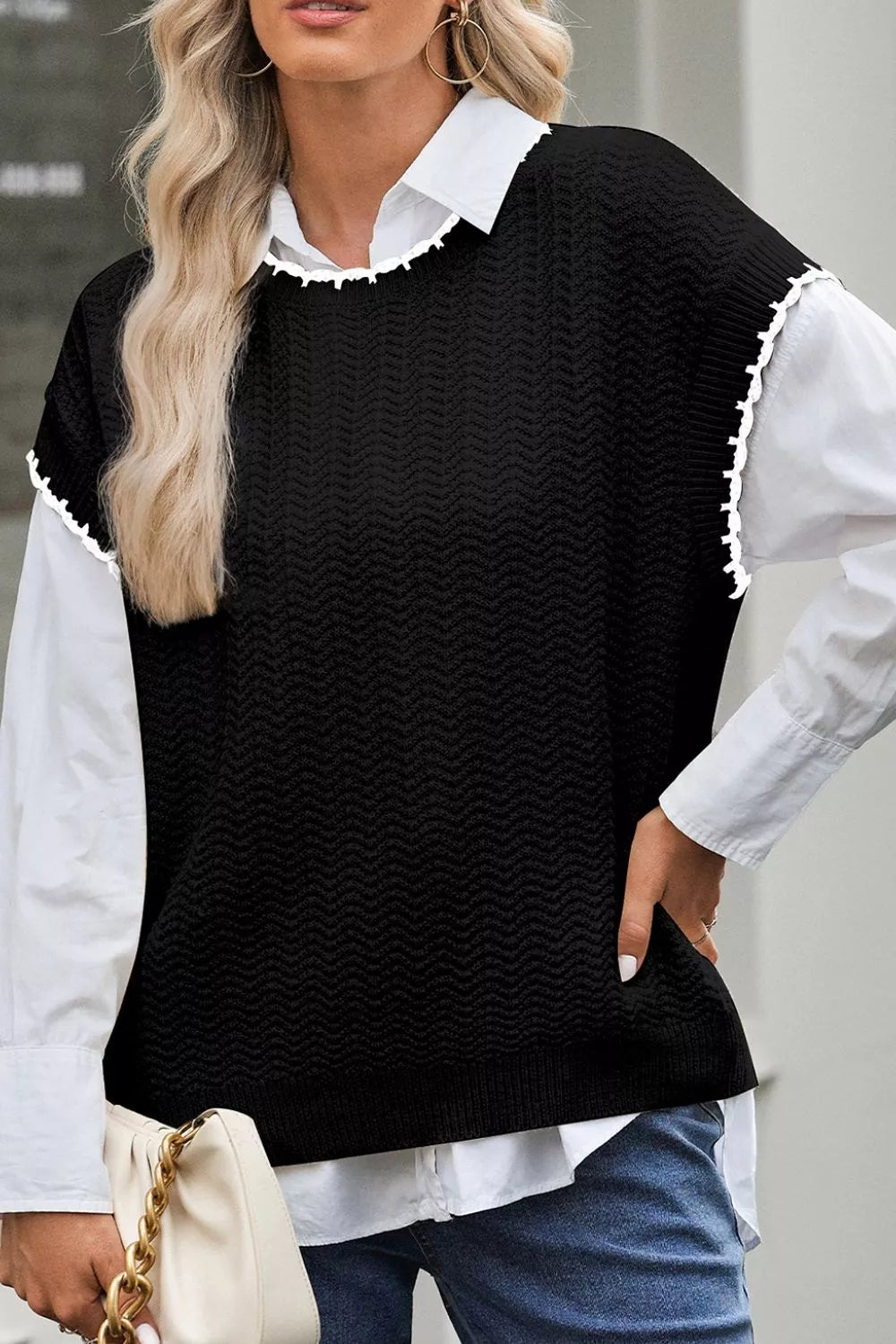 Chic Textured Knit Sleeveless Sweater Vest