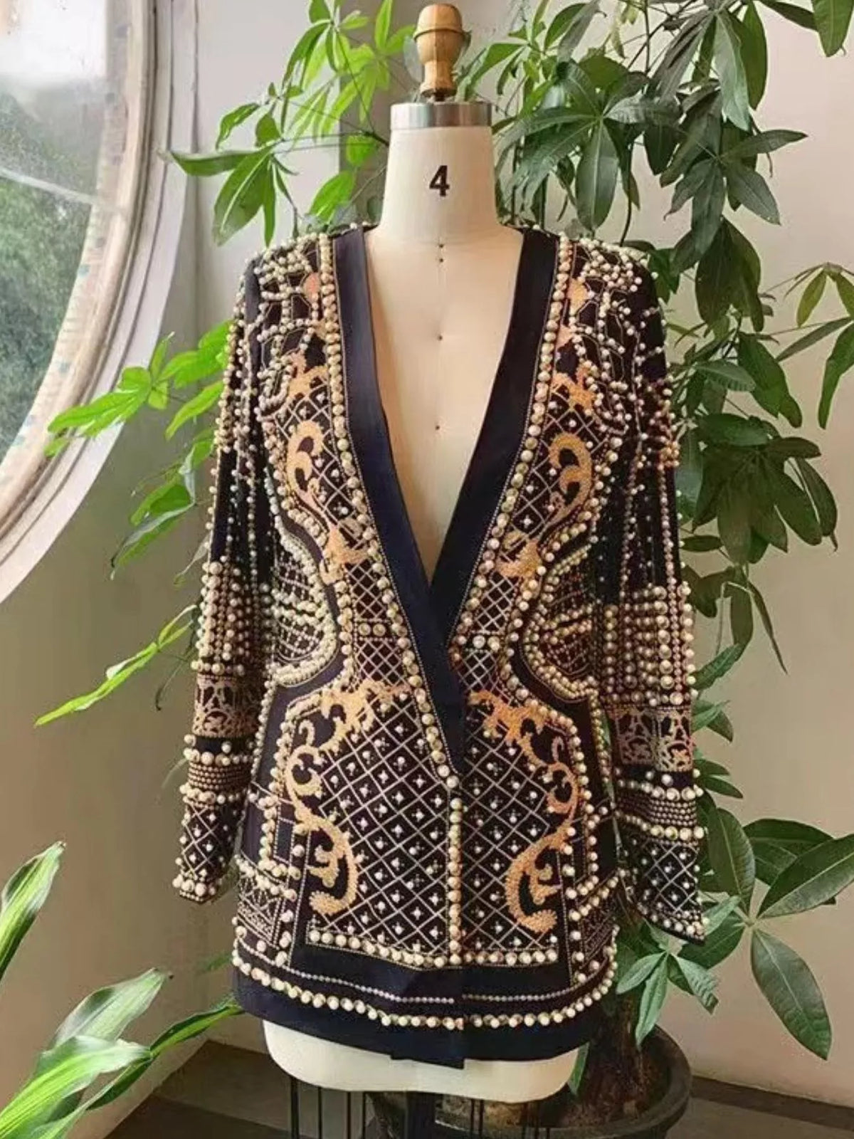 Full Size Embellished Pearl One-Button Blazer Plus Size