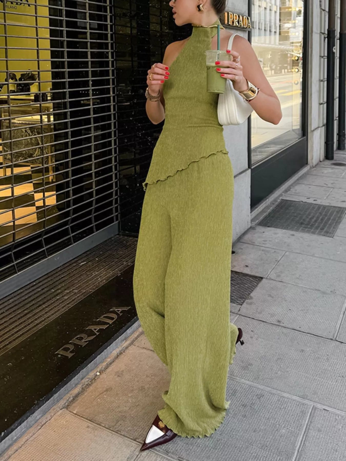 Sleeveless Top and Wide-Leg Pants Two-Piece Set