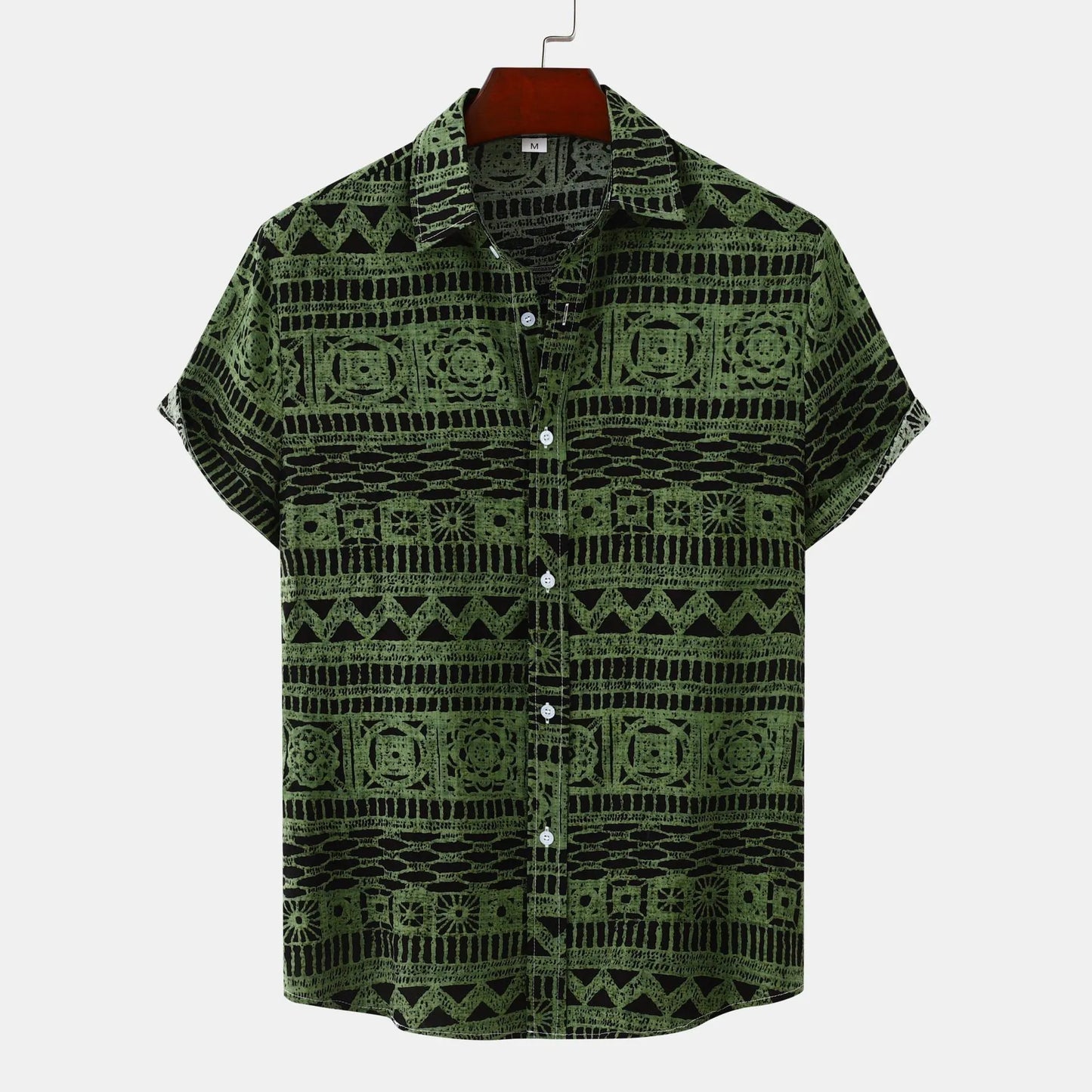 Men's Plus Size Printed Button Up Short Sleeve Shirt