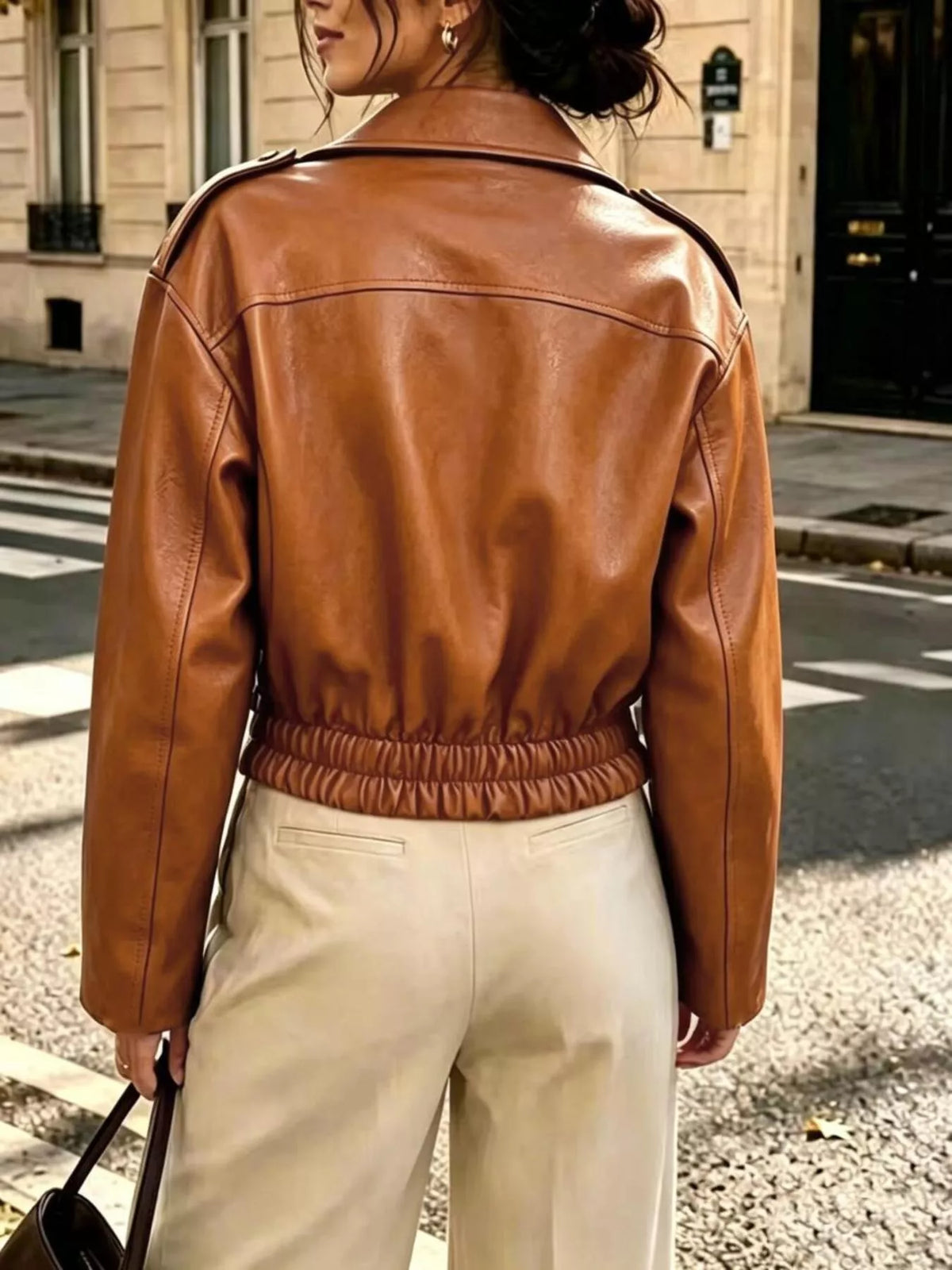 Faux Leather Cropped Biker Jacket