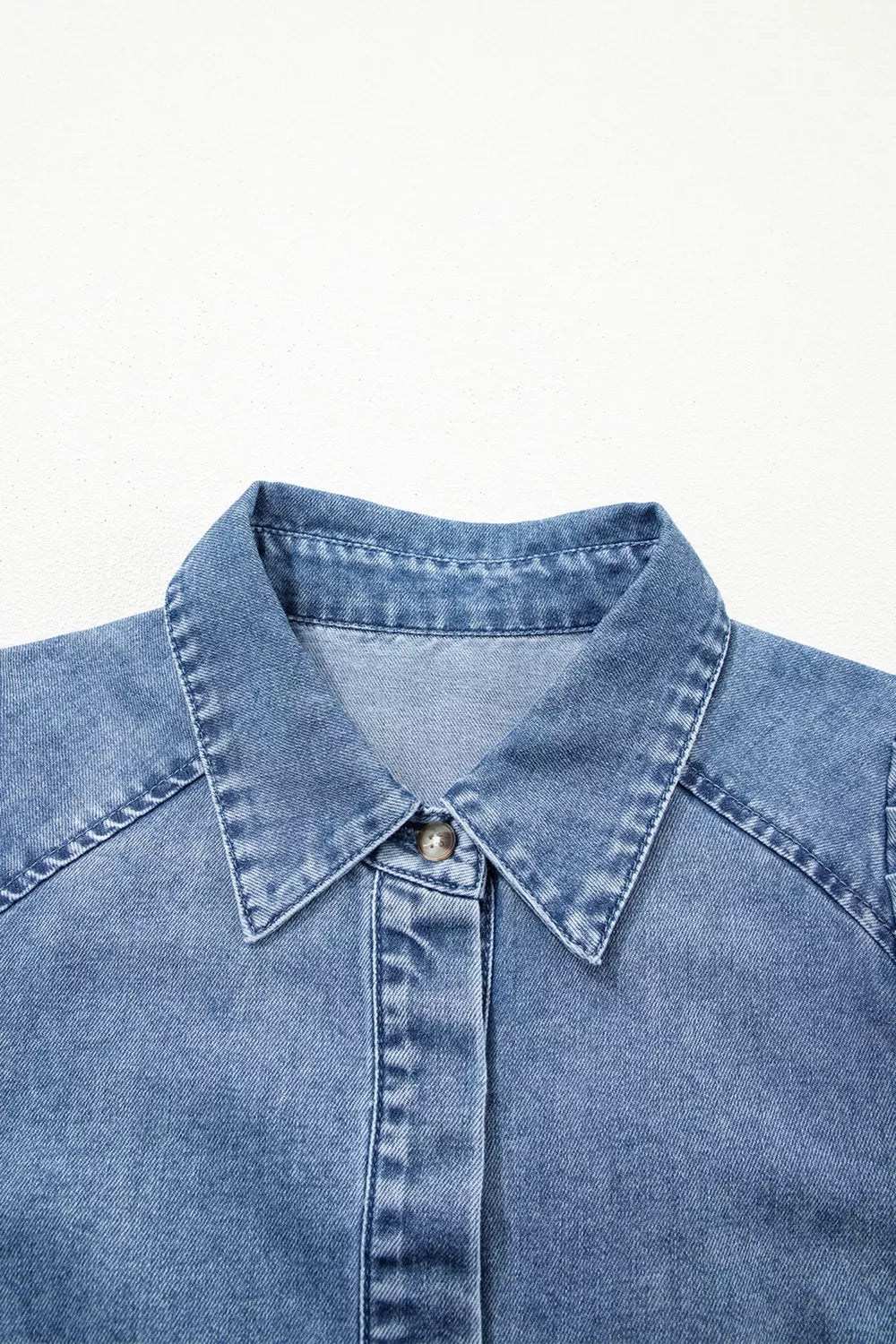Puff Half Sleeve Collared Denim Shirt