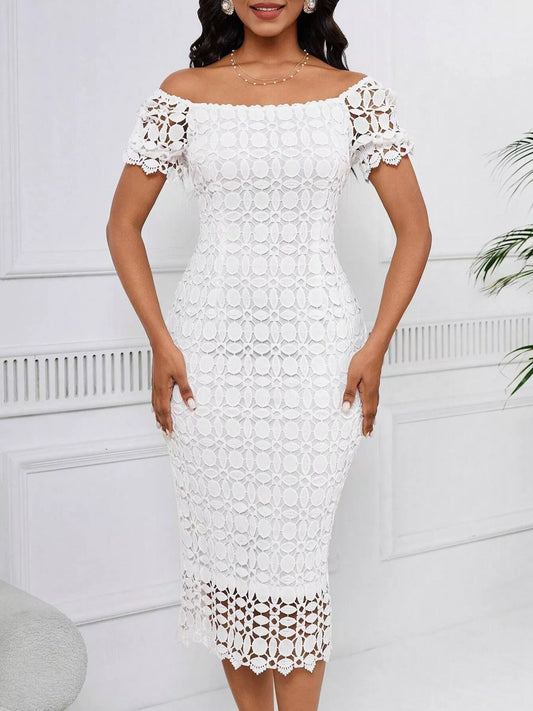 Lace Short Sleeve Midi Dress