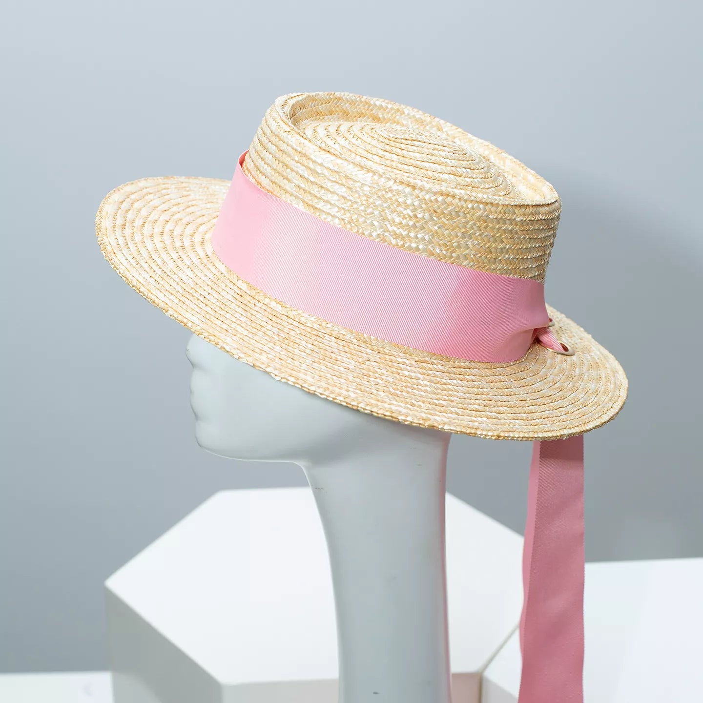 Straw Boater Hat with Ribbon