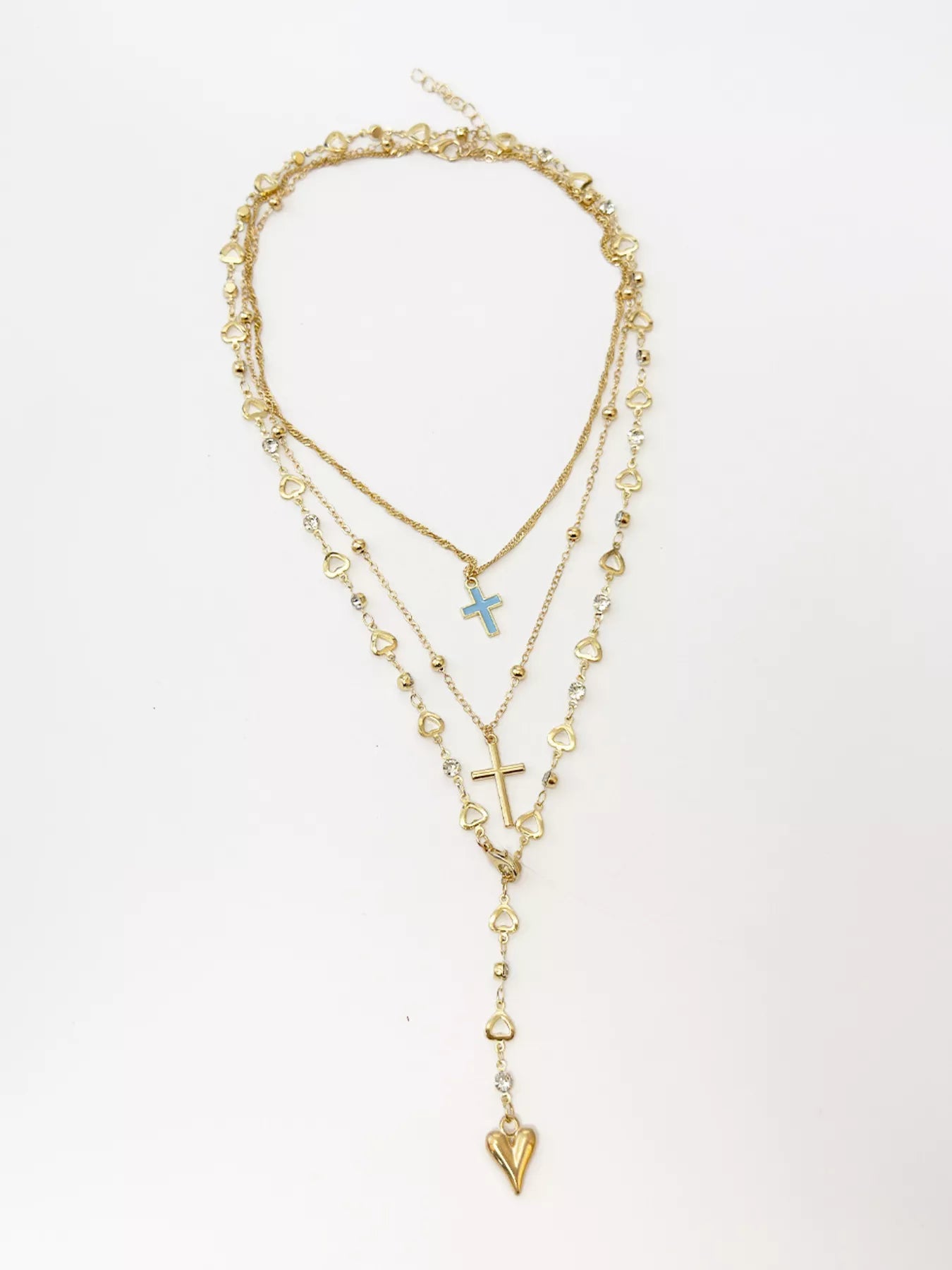 Layered Cross and Heart Necklace