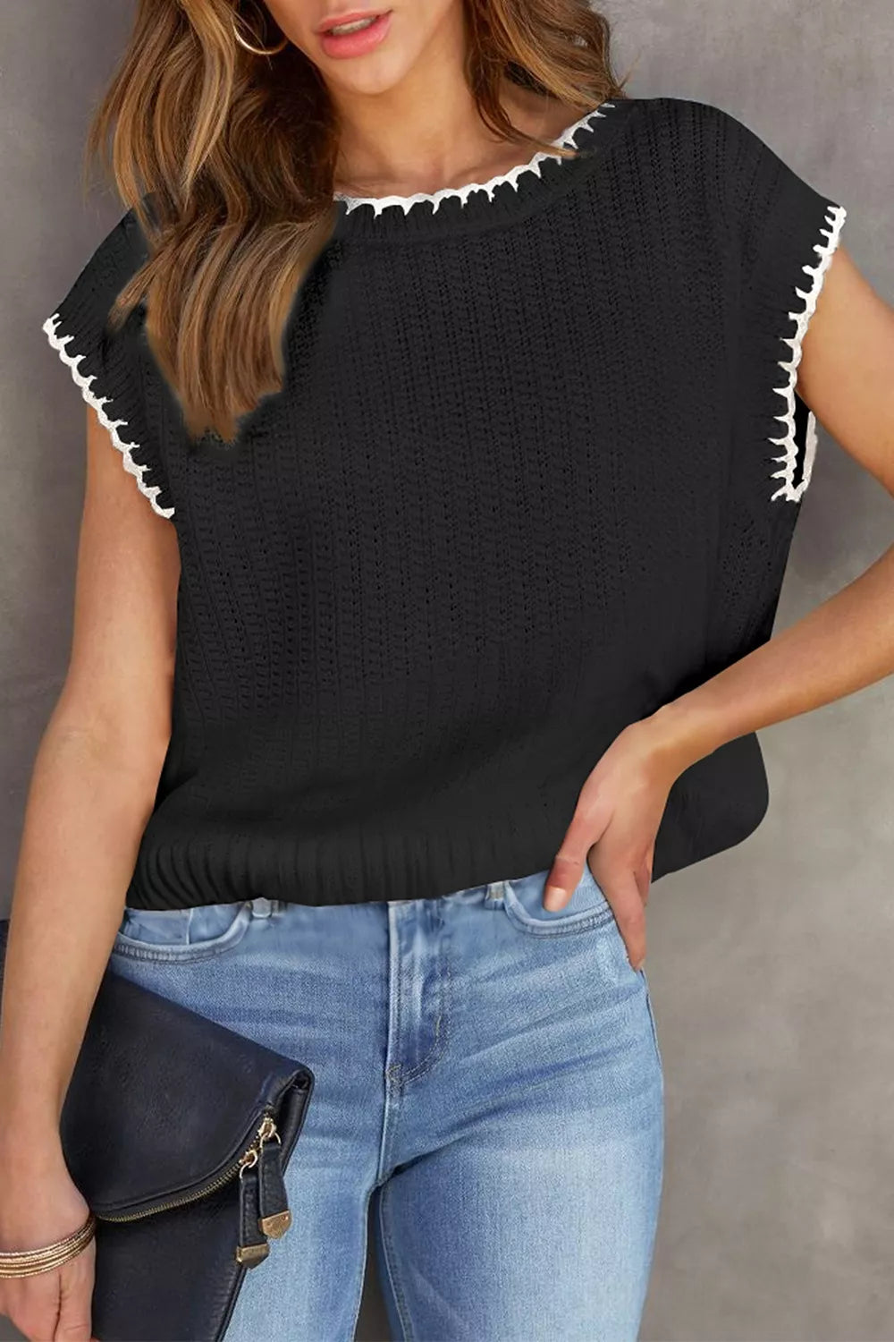 Chic Textured Knit Sleeveless Sweater Vest