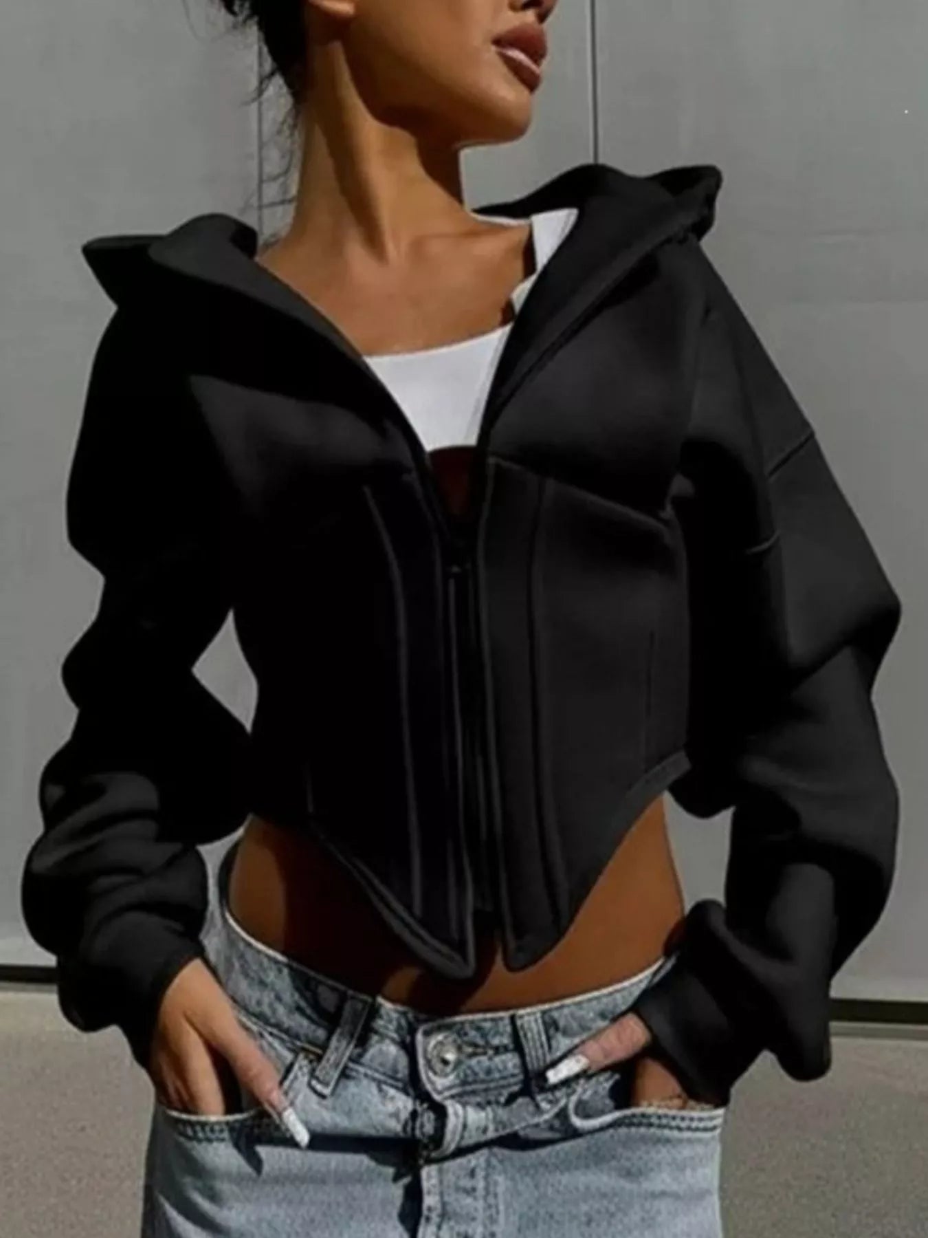 Zip-Up Cropped Hoodie