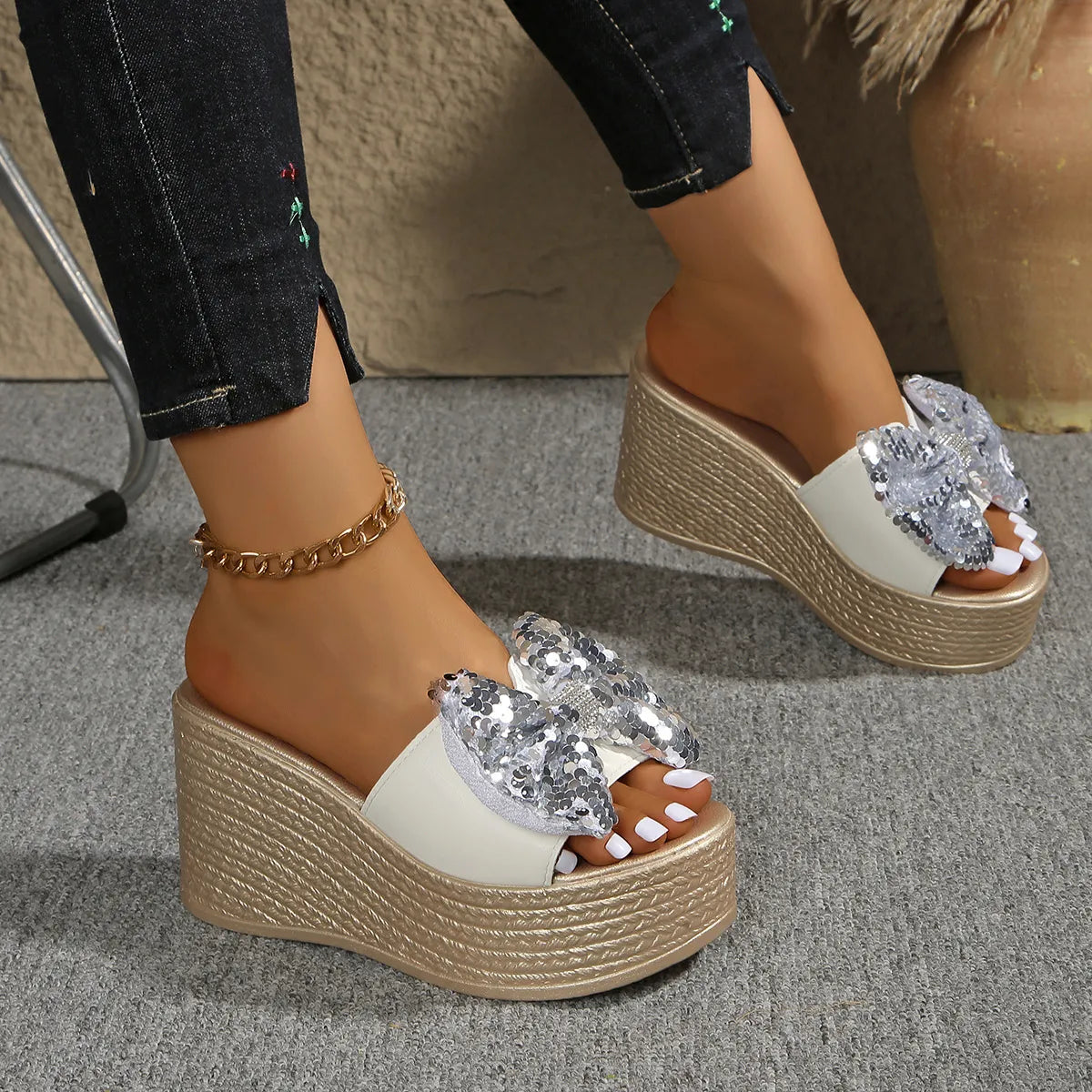 Sequin Open Toe Platform Sandals