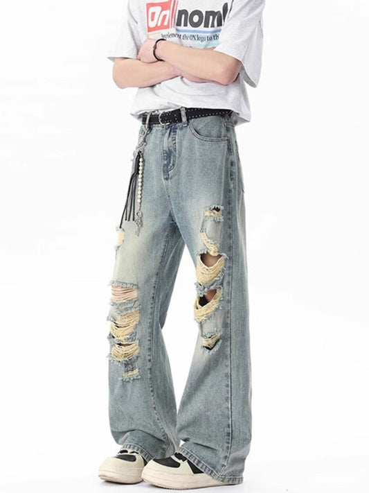 Men's Full Size Distressed Wide Leg Jeans Plus Size