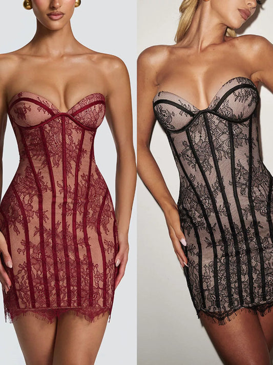 Lace Detail Tube Mini Dress