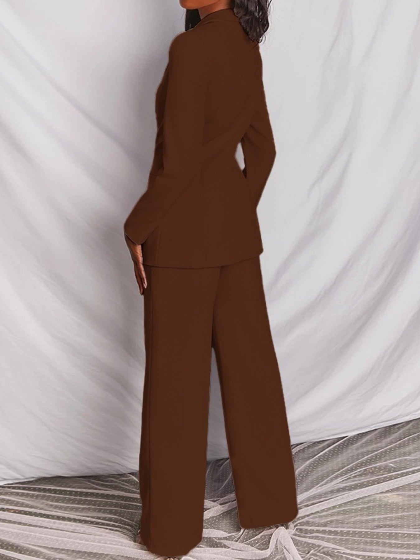 Full Size One Button Blazer and Wide-Leg Pants Set Plus Size