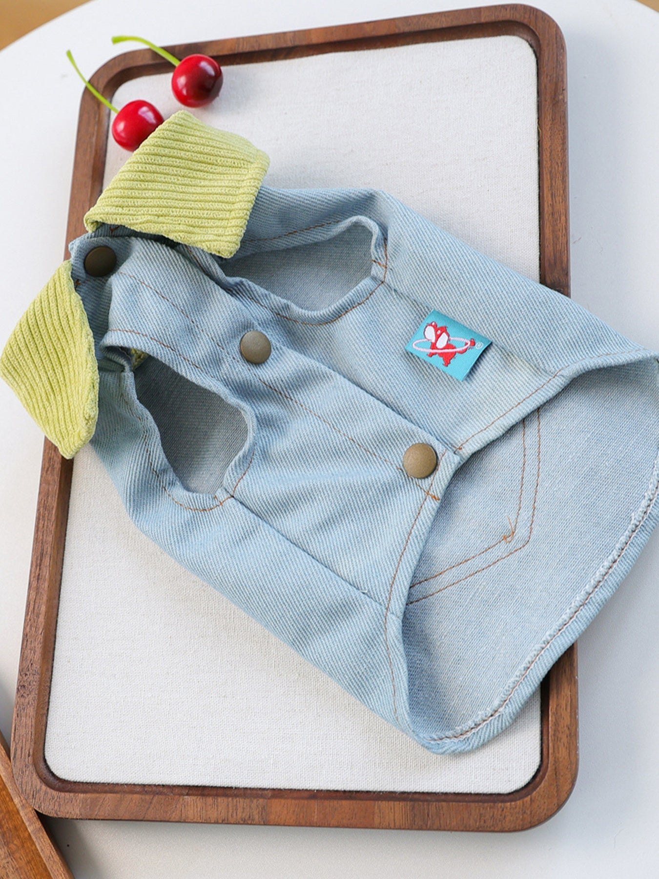 Denim Flower Embroidered Pet Top