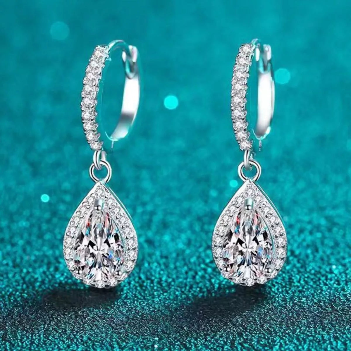 1 Carat 925 Sterling Silver Moissanite Hoop Teardrop Earrings