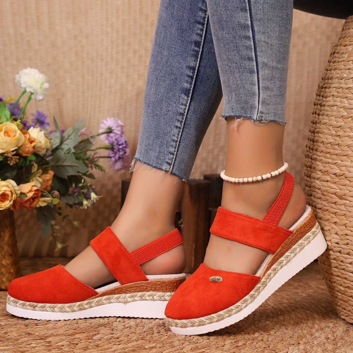 Espadrille Wedge Sandals with Ankle Strap