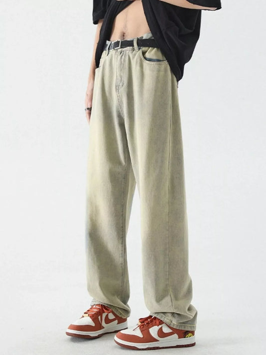 Men's Full Size Vintage Wash Wide Leg Jeans Plus Size