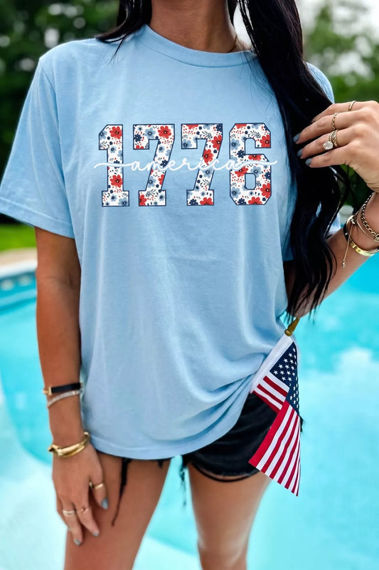 America 1776 Floral Print Relaxed T Shirt