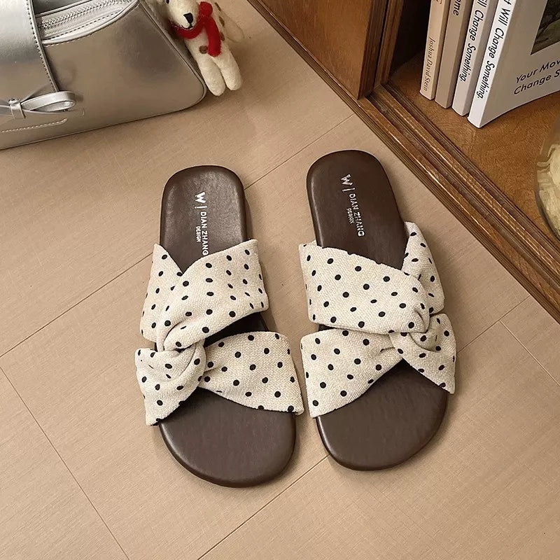 Bow-Knot Polka Dot Flat Sandals