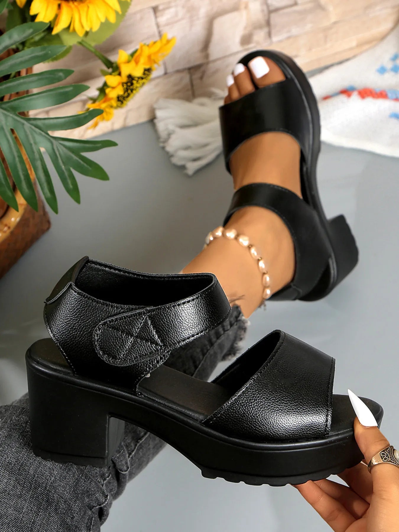 Platform Chunky Heel Sandals with Ankle Strap