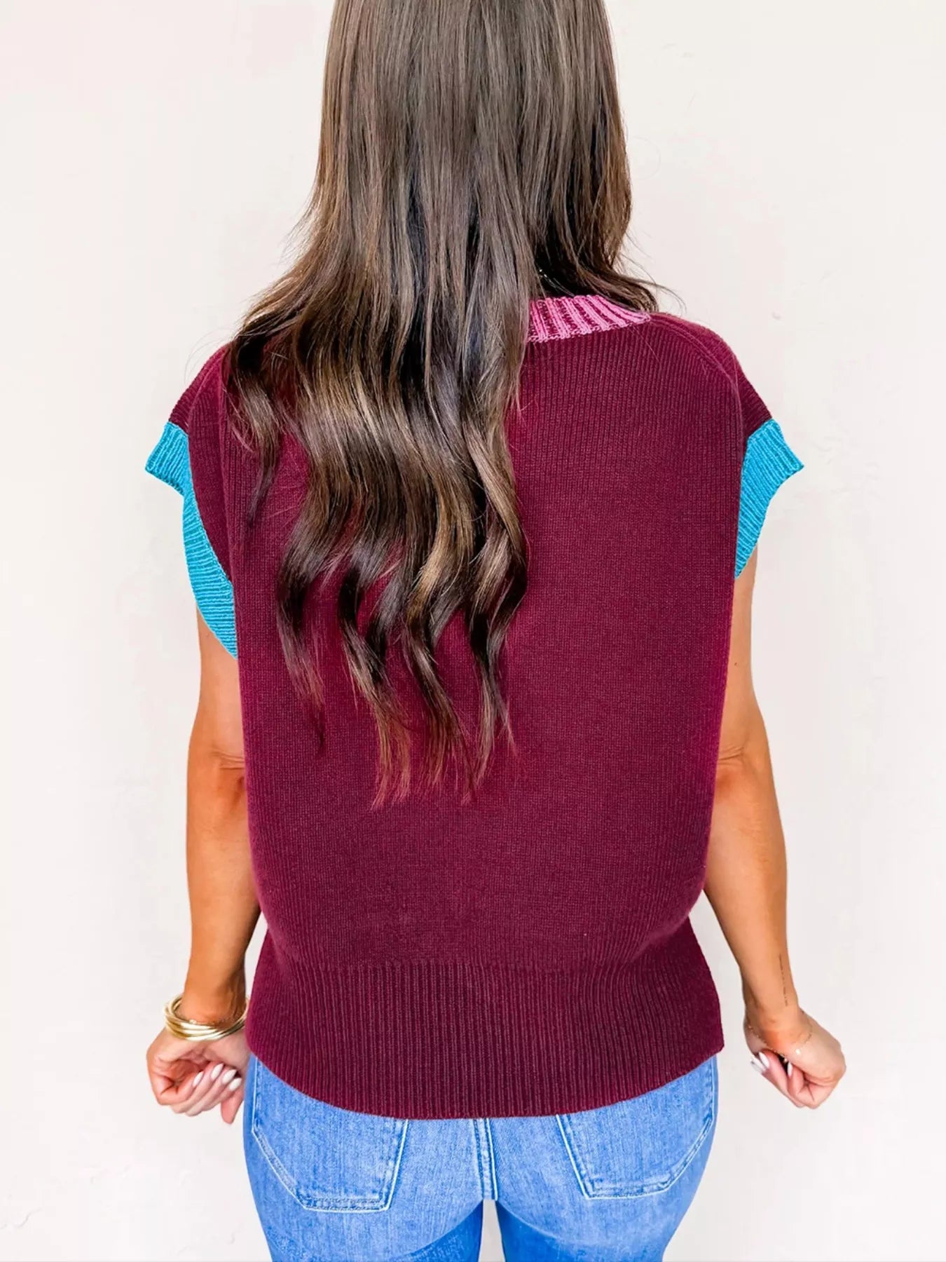 Contrast Trim V-Neck Sweater Vest