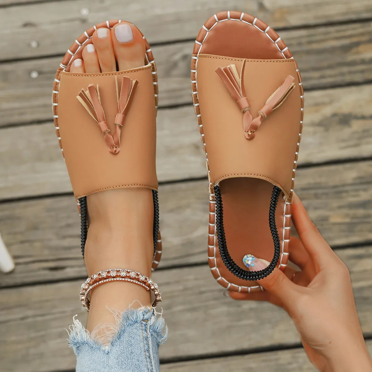 Tassel Detail Flat Sandals