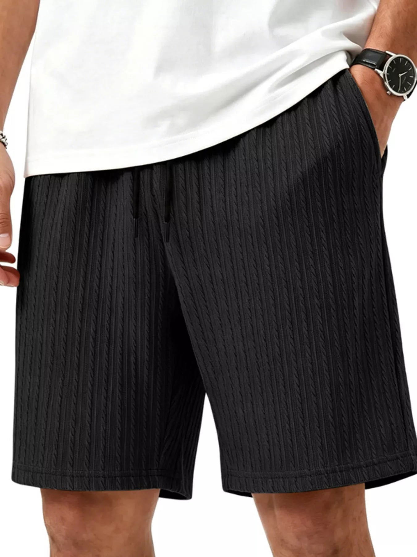 Men's Full Size Casual Texture Drawstring Shorts Plus Size