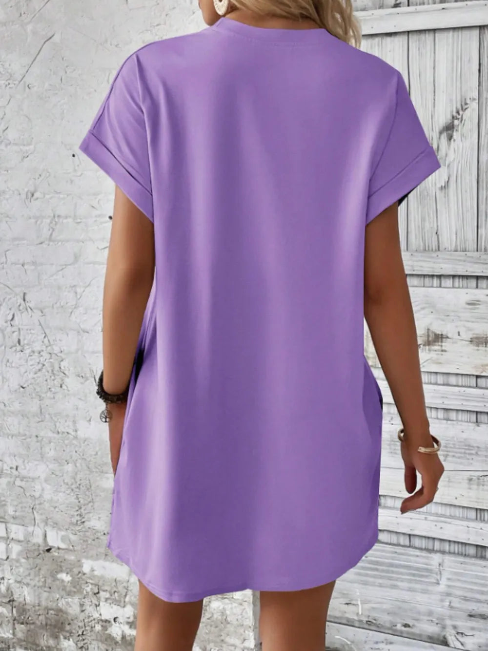 Round Neck Short Sleeve Mini Tee Dress with Pockets