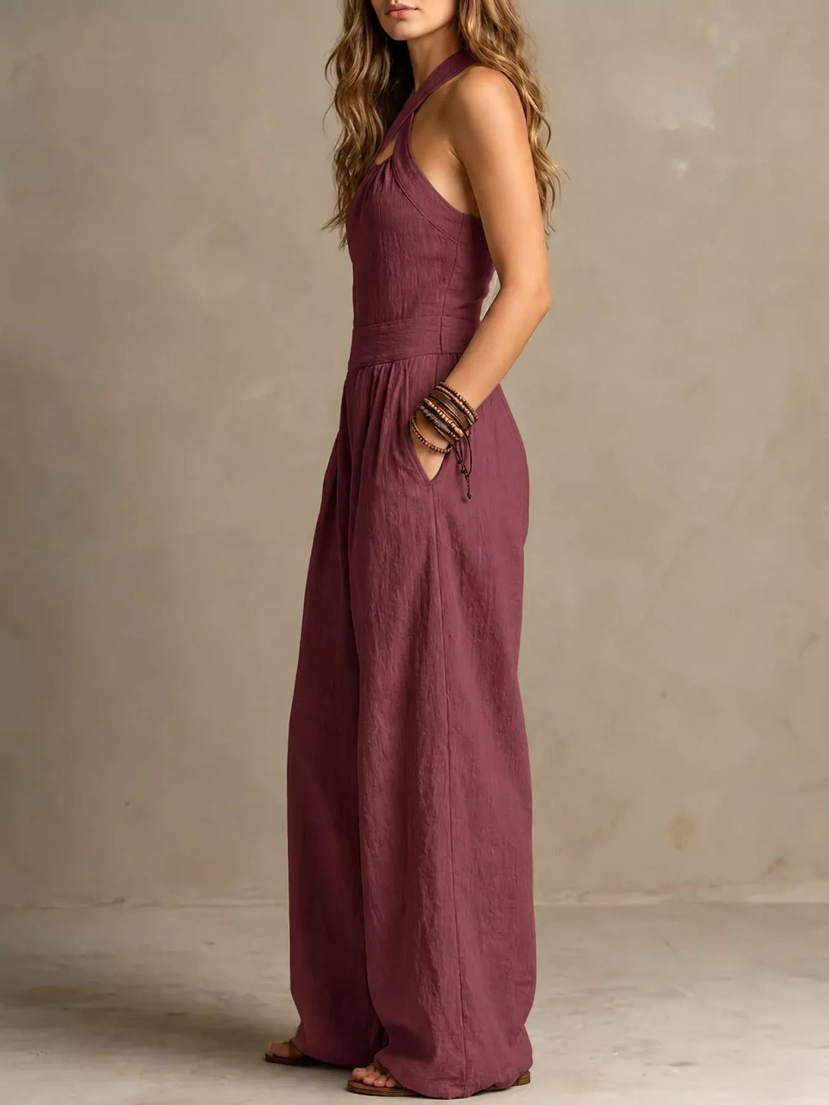Full Size Halter Neck Wide-Leg Jumpsuit Plus Size