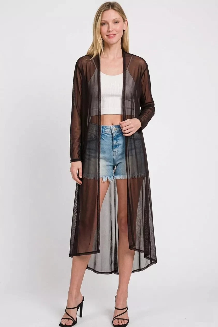 Zenana Mesh Open Front Cardigan