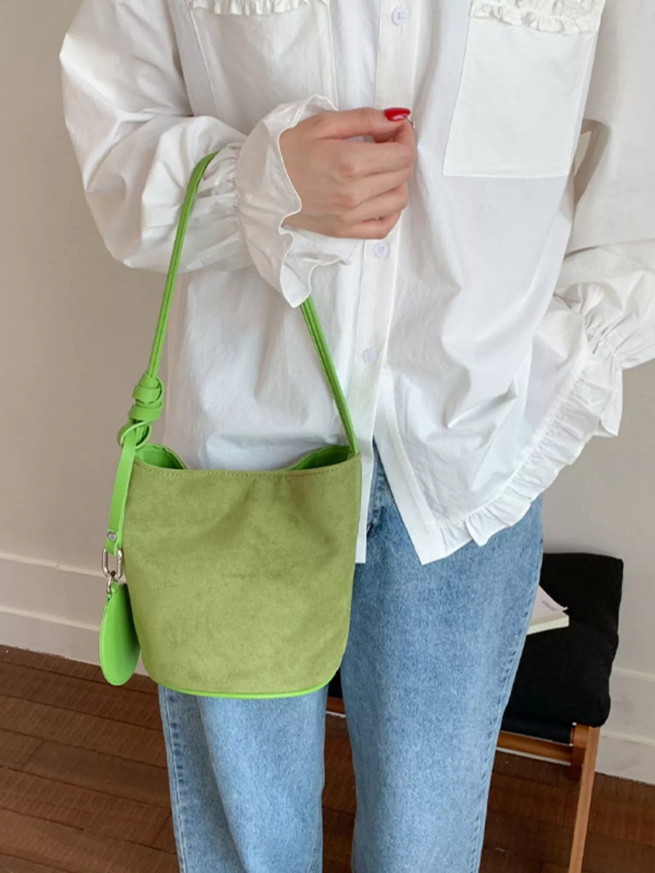 Suede Solid Color Bucket Bag