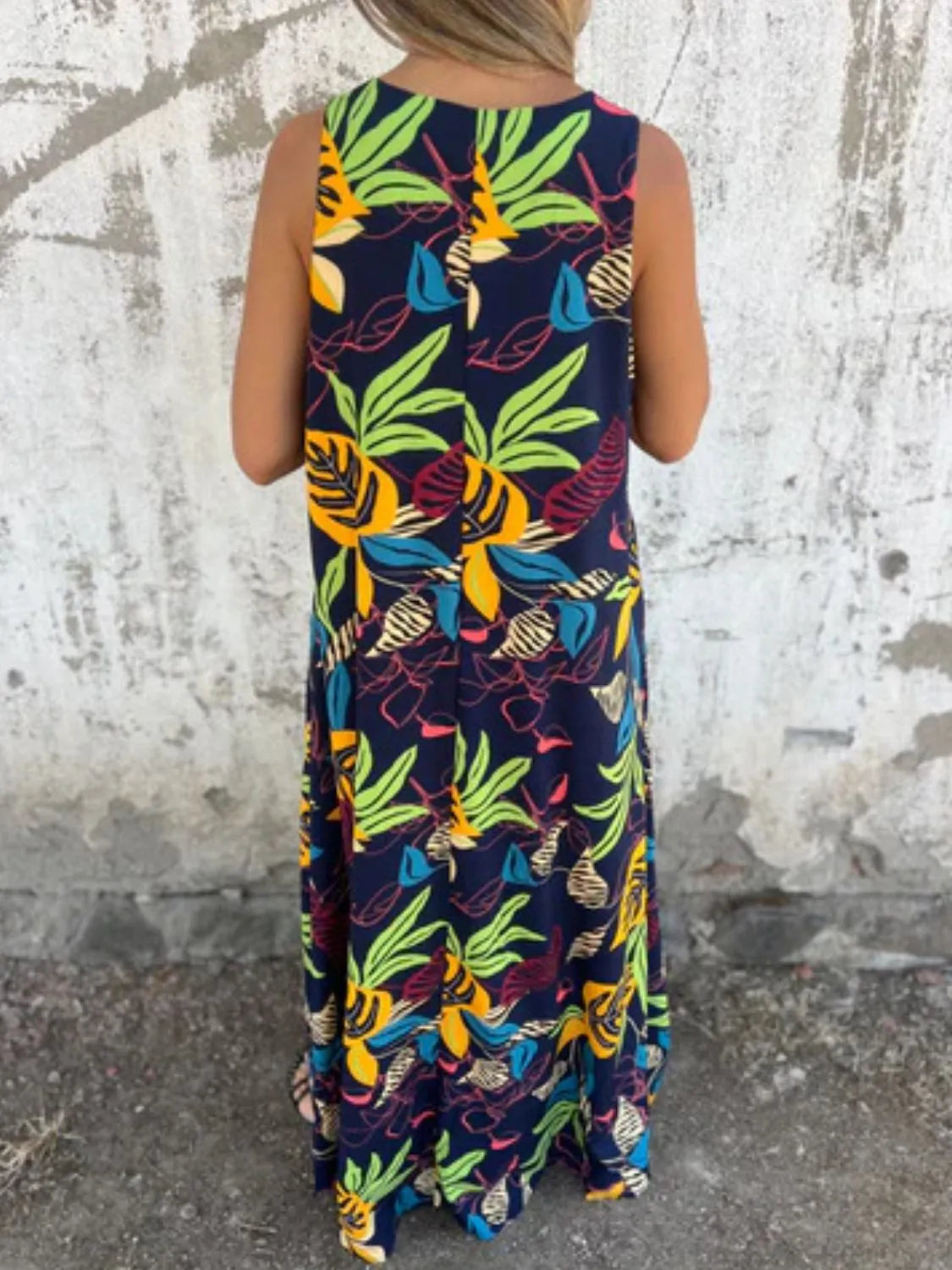 Full Size Printed V-Neck Sleeveless Dress Plus Size