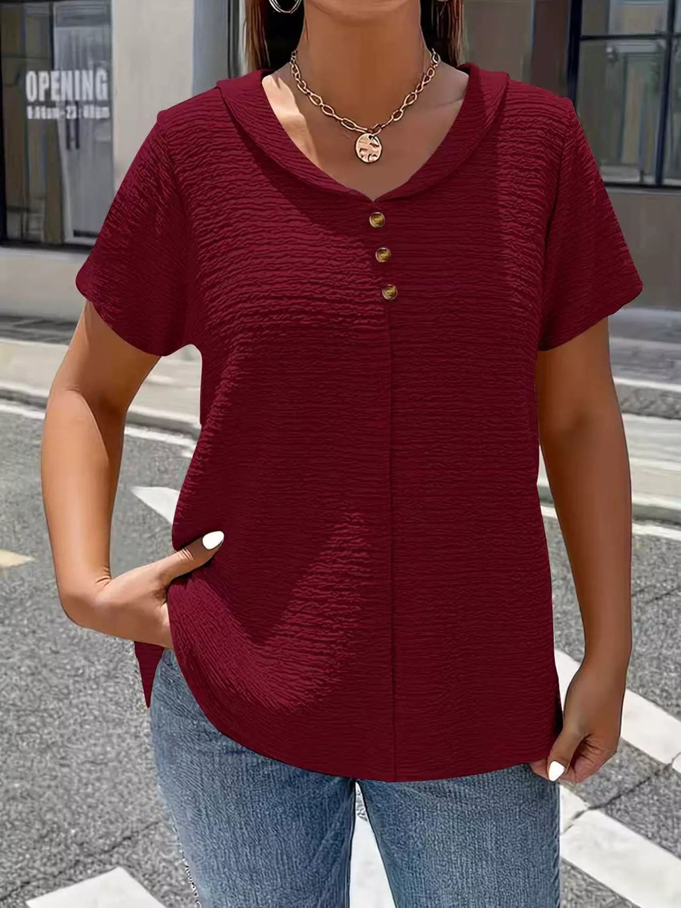Textured Short Sleeve Top