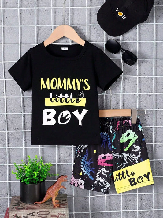 Children's Mommy's Little Boy Dinosaur Print Casual Set