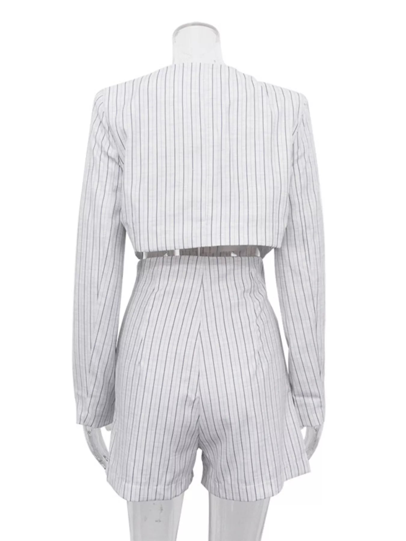 Pinstripe Cropped Blazer and Pleated Shorts Set