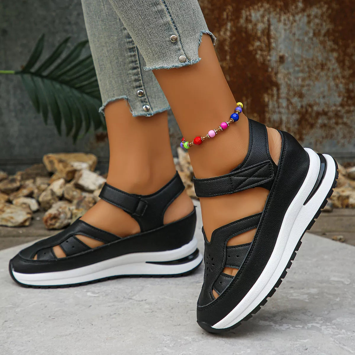Cutout Wedge Sandals